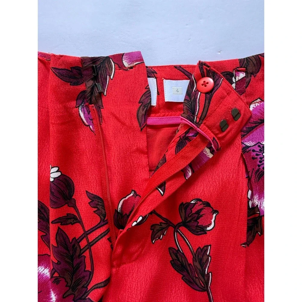 Ett Twa Anthropologie Womens  Red Boho Floral Wide Leg Pants High Rise Size‎ 4